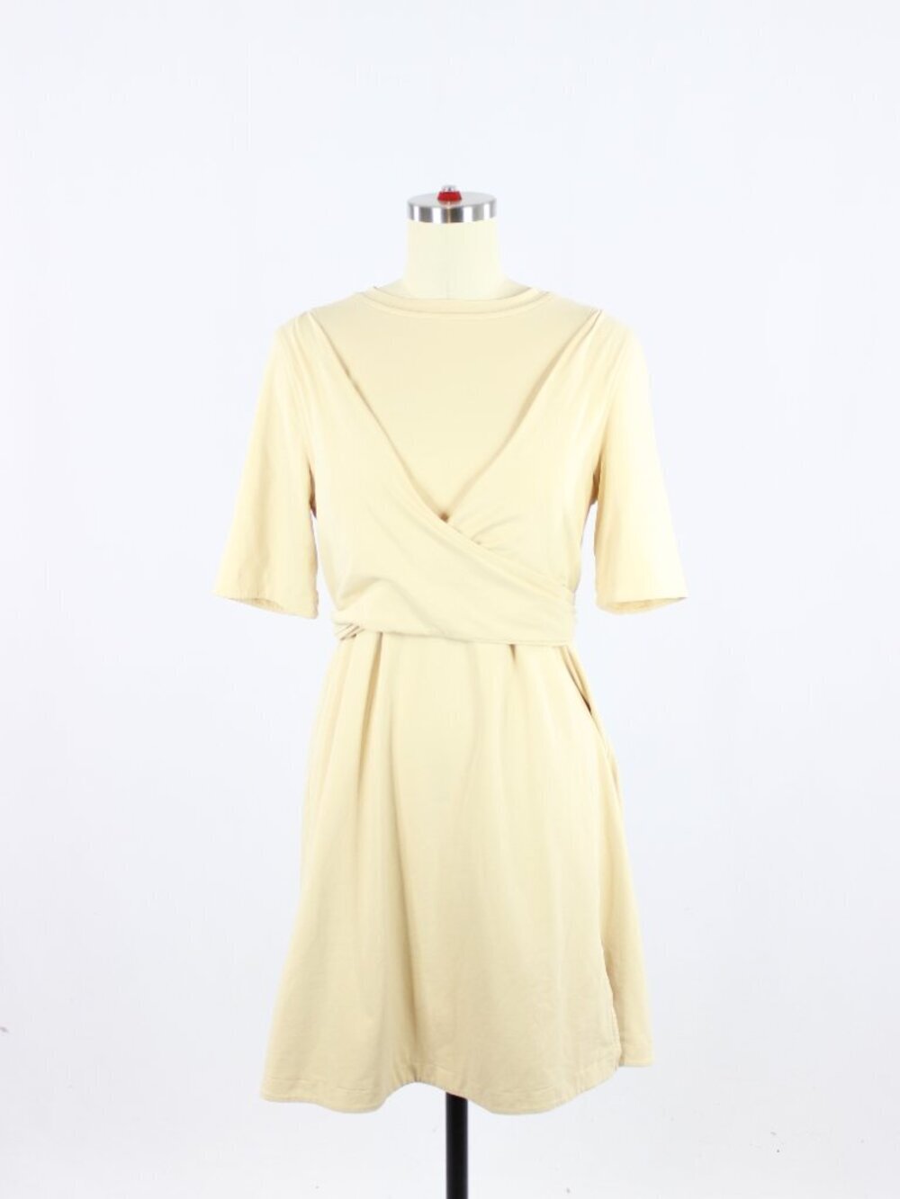 LULULEMON Prosecco Yellow Beige Pima Cotton Wrap Front T-Shirt Dress, Size 6